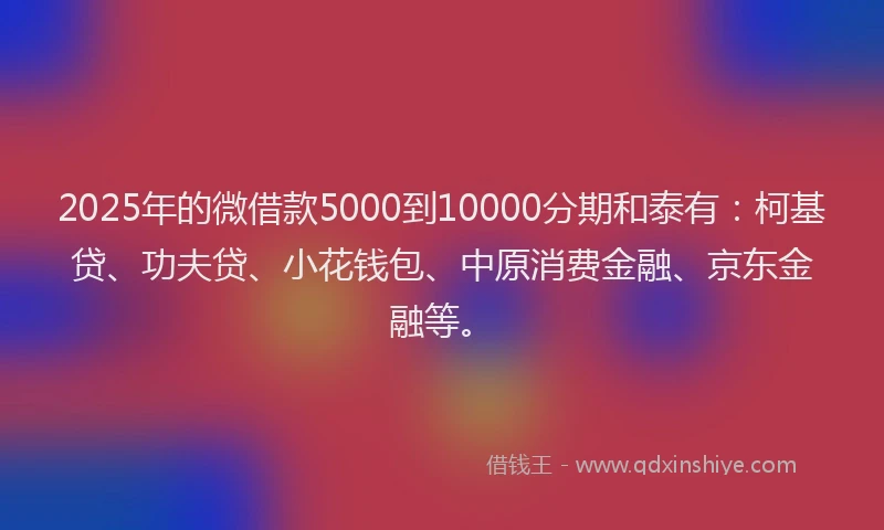 2025年的微借款5000到10000分期和泰有：柯基贷、功夫贷、小花钱包、中原消费金融、京东金融等。