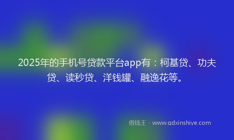2025年的手机号贷款平台app有：柯基贷、功夫贷、读秒贷、洋钱罐、融逸花等。