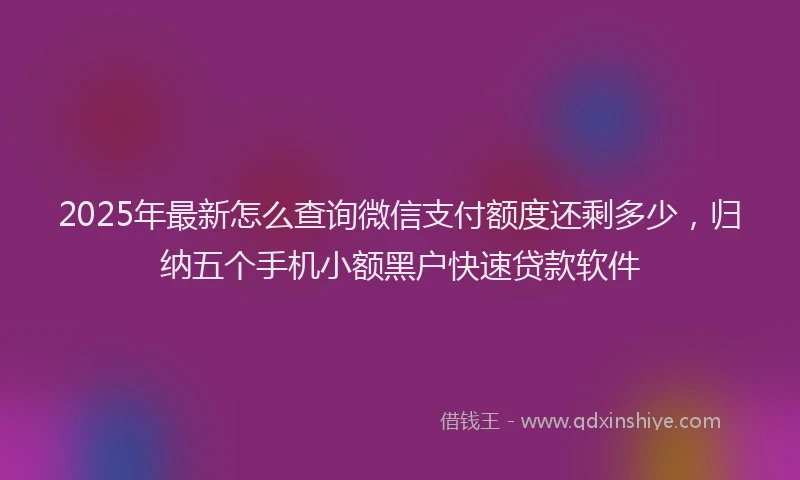 2025年最新怎么查询微信支付额度还剩多少，归纳五个手机小额黑户快速贷款软件
