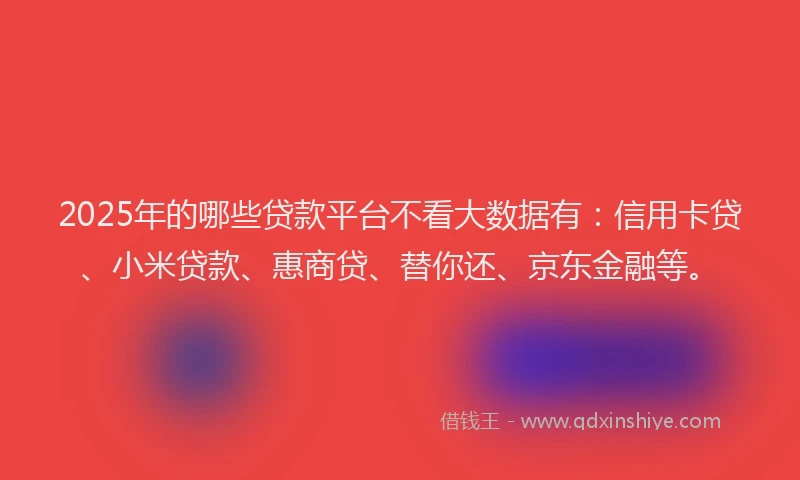 2025年的哪些贷款平台不看大数据有：信用卡贷、小米贷款、惠商贷、替你还、京东金融等。