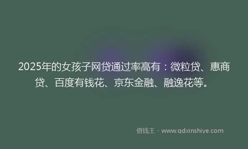 2025年的女孩子网贷通过率高有：微粒贷、惠商贷、百度有钱花、京东金融、融逸花等。