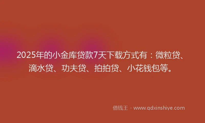 2025年的小金库贷款7天下载方式有：微粒贷、滴水贷、功夫贷、拍拍贷、小花钱包等。
