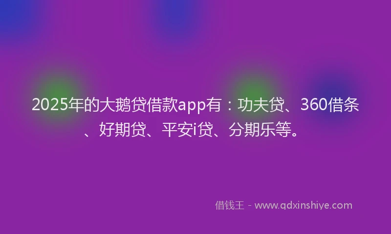 2025年的大鹅贷借款app有：功夫贷、360借条、好期贷、平安i贷、分期乐等。
