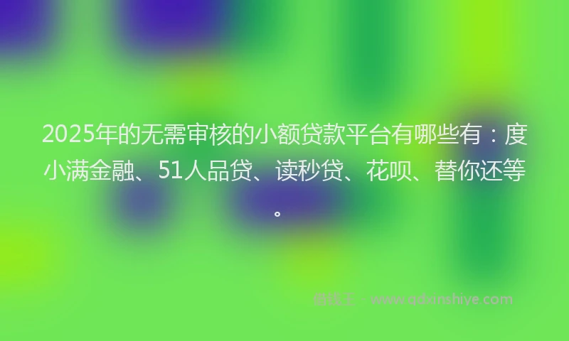2025年的无需审核的小额贷款平台有哪些有：度小满金融、51人品贷、读秒贷、花呗、替你还等。