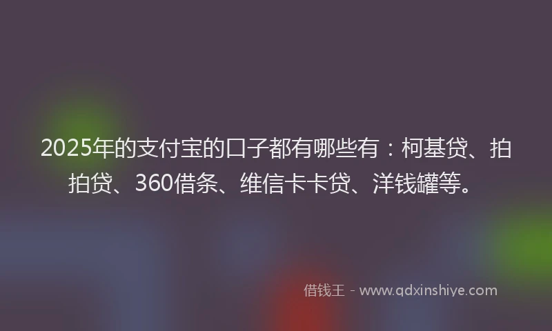 2025年的支付宝的口子都有哪些有：柯基贷、拍拍贷、360借条、维信卡卡贷、洋钱罐等。