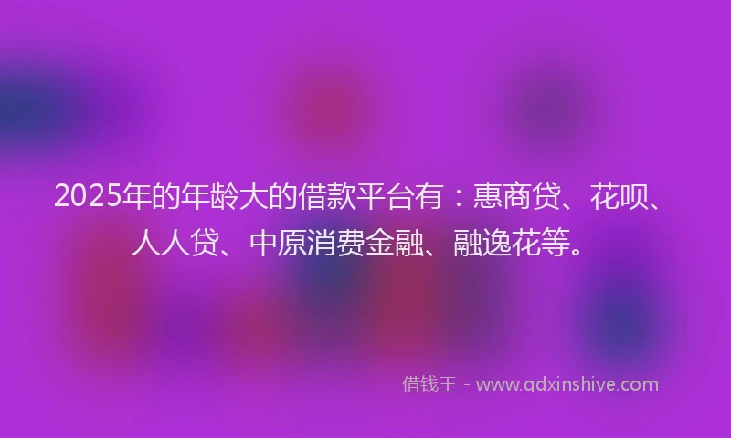 2025年的年龄大的借款平台有：惠商贷、花呗、人人贷、中原消费金融、融逸花等。