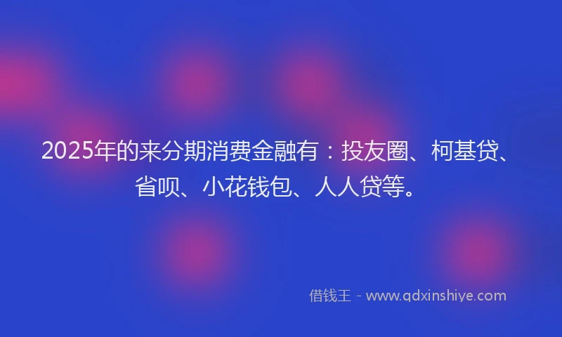 2025年的来分期消费金融有：投友圈、柯基贷、省呗、小花钱包、人人贷等。