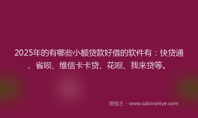 2025年的有哪些小额贷款好借的软件有：快贷通、省呗、维信卡卡贷、花呗、我来贷等。