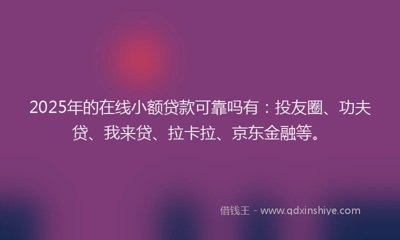 2025年的在线小额贷款可靠吗有：投友圈、功夫贷、我来贷、拉卡拉、京东金融等。