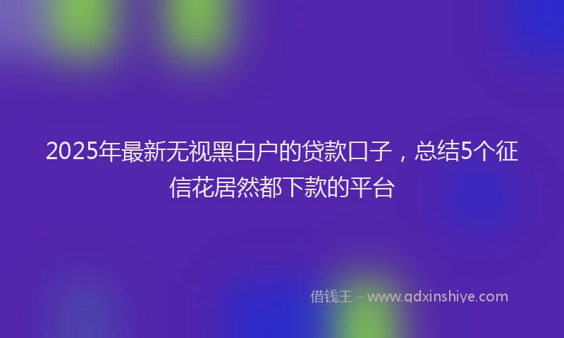 2025年最新无视黑白户的贷款口子，总结5个征信花居然都下款的平台
