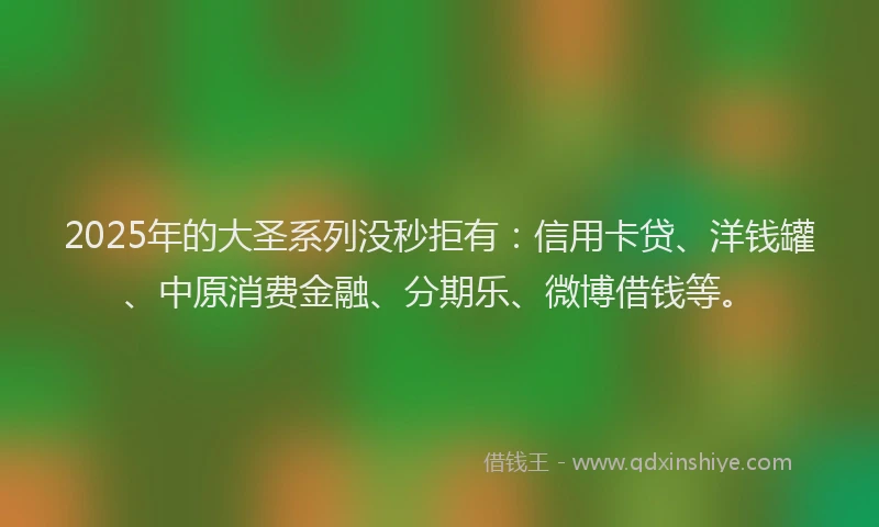 2025年的大圣系列没秒拒有：信用卡贷、洋钱罐、中原消费金融、分期乐、微博借钱等。