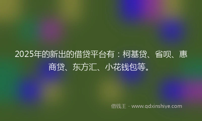 2025年的新出的借贷平台有：柯基贷、省呗、惠商贷、东方汇、小花钱包等。