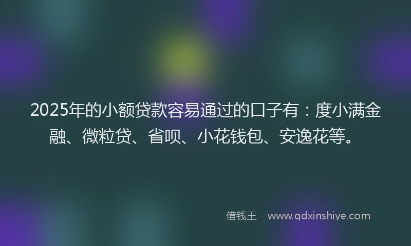 2025年的小额贷款容易通过的口子有：度小满金融、微粒贷、省呗、小花钱包、安逸花等。