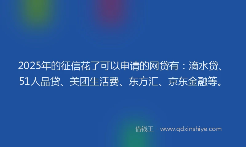 2025年的征信花了可以申请的网贷有：滴水贷、51人品贷、美团生活费、东方汇、京东金融等。