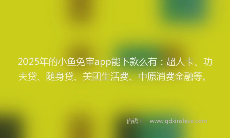 2025年的小鱼免审app能下款么有：超人卡、功夫贷、随身贷、美团生活费、中原消费金融等。