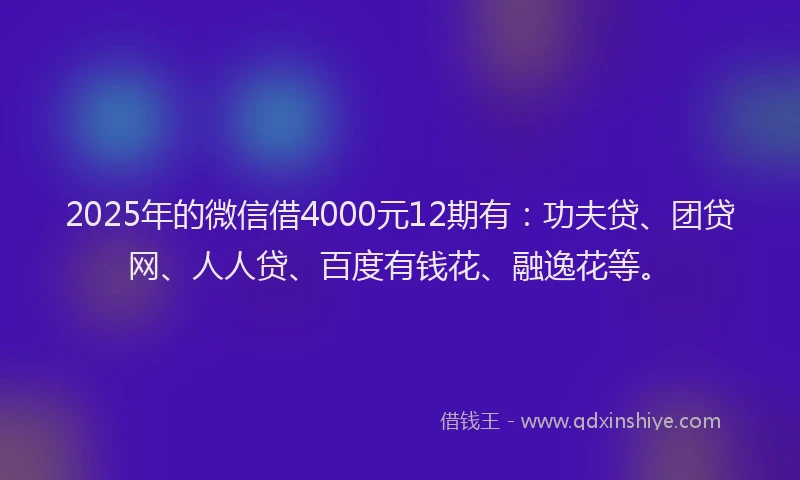 2025年的微信借4000元12期有：功夫贷、团贷网、人人贷、百度有钱花、融逸花等。