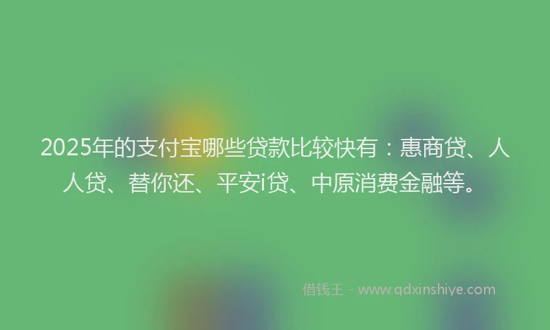 2025年的支付宝哪些贷款比较快有：惠商贷、人人贷、替你还、平安i贷、中原消费金融等。