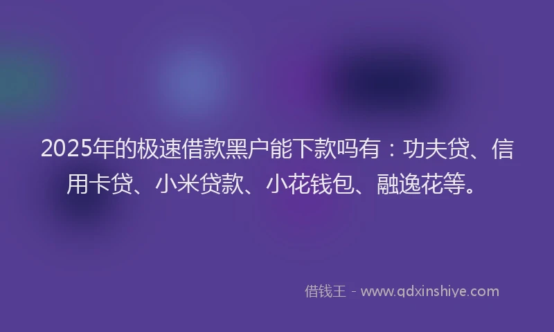 2025年的极速借款黑户能下款吗有：功夫贷、信用卡贷、小米贷款、小花钱包、融逸花等。