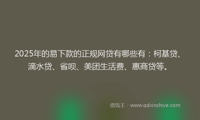 2025年的易下款的正规网贷有哪些有：柯基贷、滴水贷、省呗、美团生活费、惠商贷等。