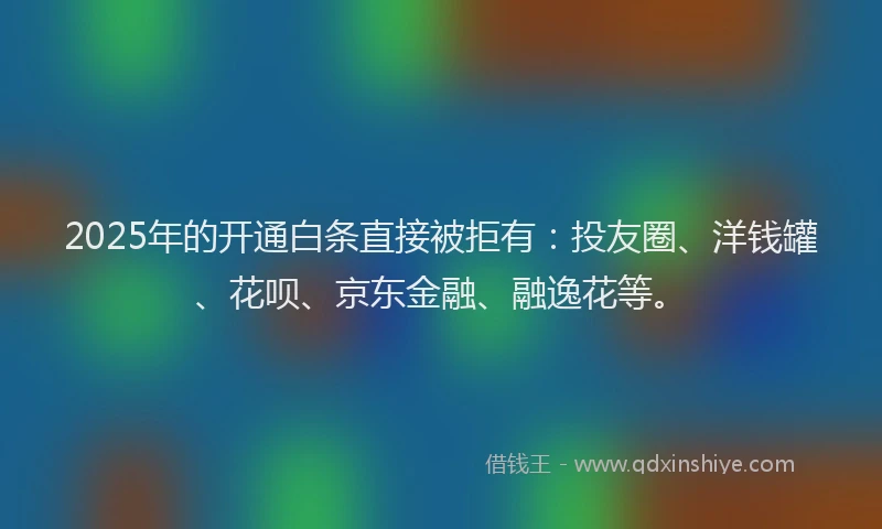 2025年的开通白条直接被拒有：投友圈、洋钱罐、花呗、京东金融、融逸花等。