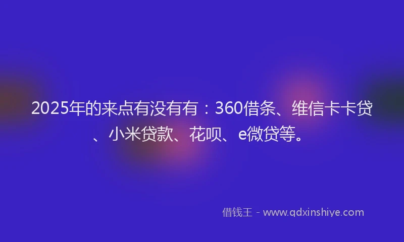 2025年的来点有没有有：360借条、维信卡卡贷、小米贷款、花呗、e微贷等。