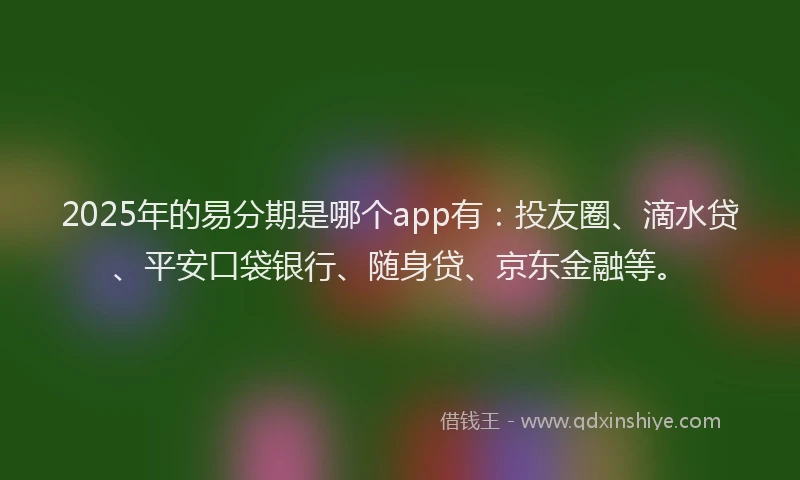 2025年的易分期是哪个app有：投友圈、滴水贷、平安口袋银行、随身贷、京东金融等。