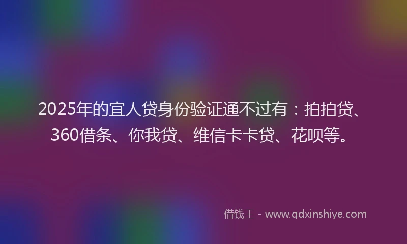 2025年的宜人贷身份验证通不过有：拍拍贷、360借条、你我贷、维信卡卡贷、花呗等。