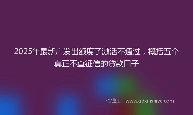 2025年最新广发出额度了激活不通过，概括五个真正不查征信的贷款口子