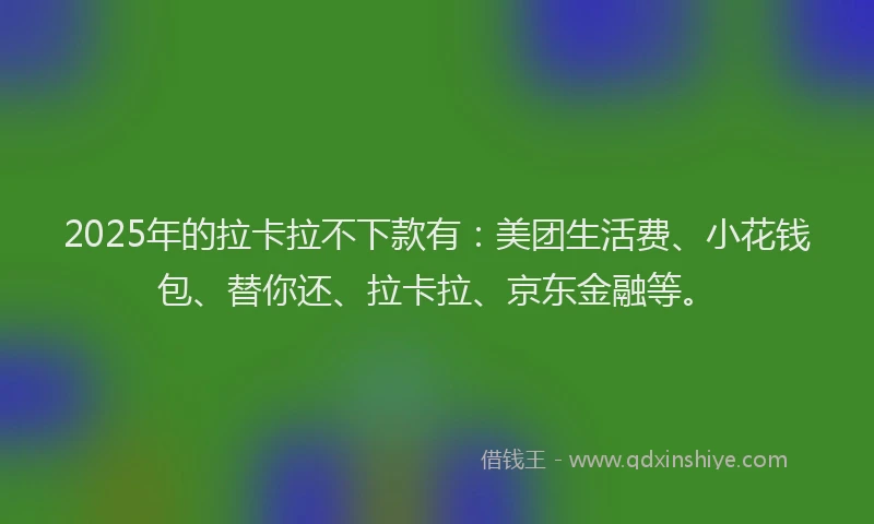 2025年的拉卡拉不下款有：美团生活费、小花钱包、替你还、拉卡拉、京东金融等。