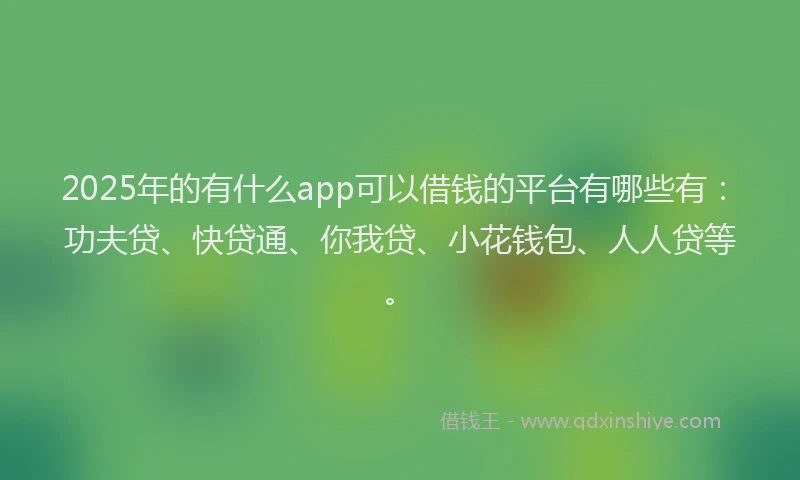 2025年的有什么app可以借钱的平台有哪些有：功夫贷、快贷通、你我贷、小花钱包、人人贷等。