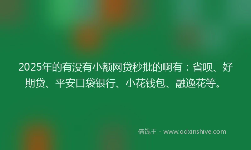 2025年的有没有小额网贷秒批的啊有：省呗、好期贷、平安口袋银行、小花钱包、融逸花等。