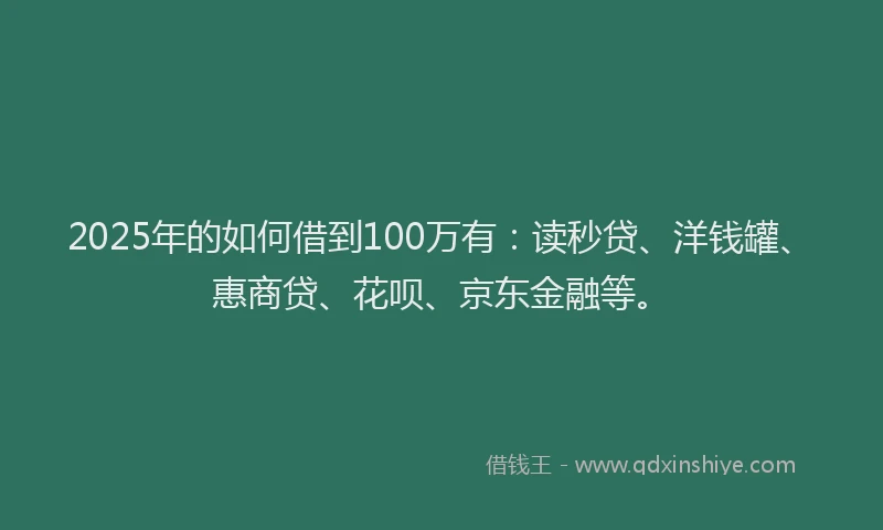 2025年的如何借到100万有：读秒贷、洋钱罐、惠商贷、花呗、京东金融等。