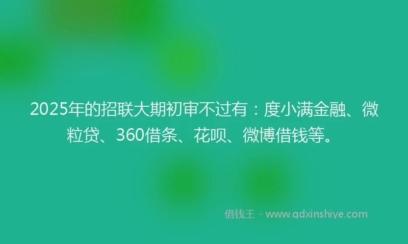 2025年的招联大期初审不过有：度小满金融、微粒贷、360借条、花呗、微博借钱等。