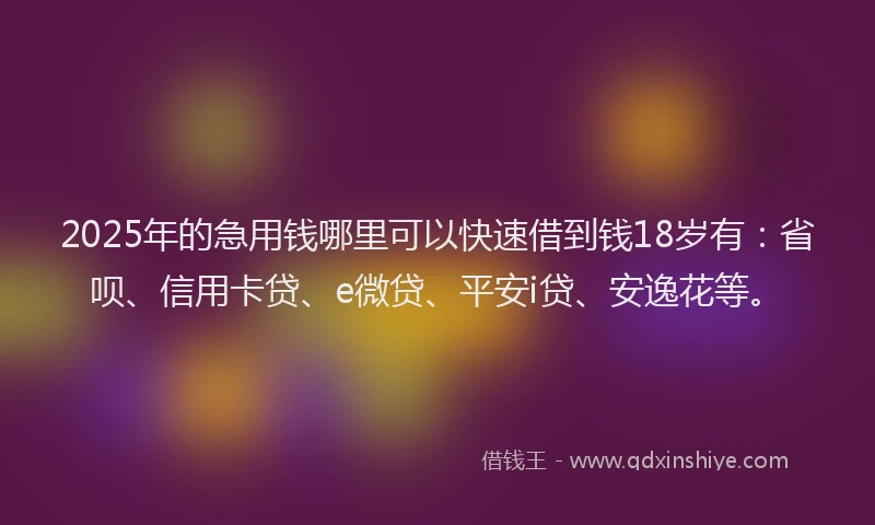 2025年的急用钱哪里可以快速借到钱18岁有：省呗、信用卡贷、e微贷、平安i贷、安逸花等。