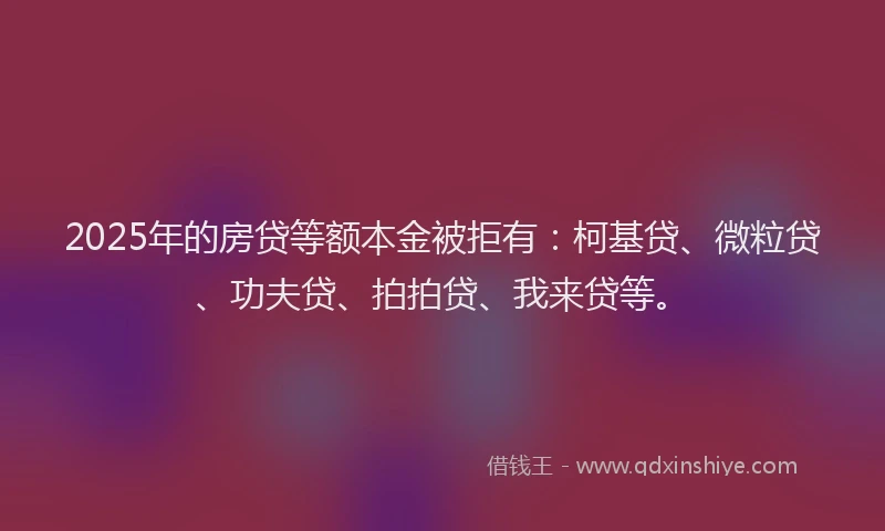 2025年的房贷等额本金被拒有：柯基贷、微粒贷、功夫贷、拍拍贷、我来贷等。