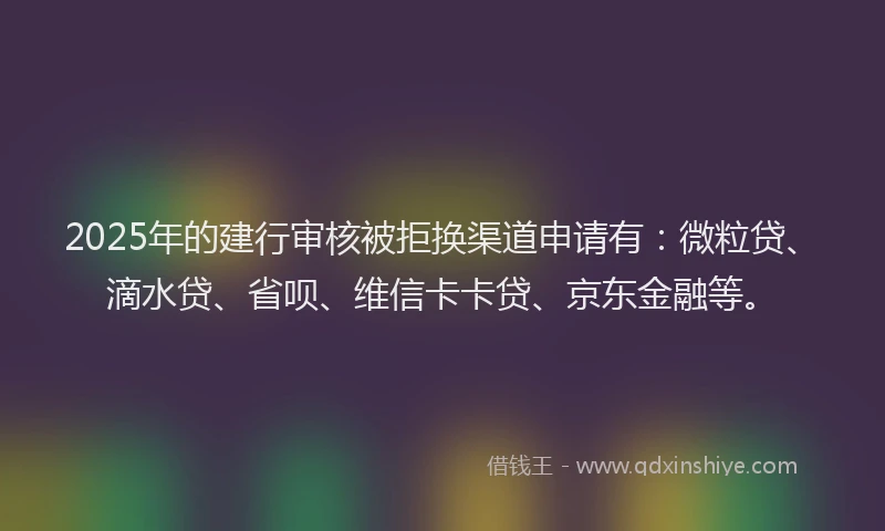 2025年的建行审核被拒换渠道申请有：微粒贷、滴水贷、省呗、维信卡卡贷、京东金融等。