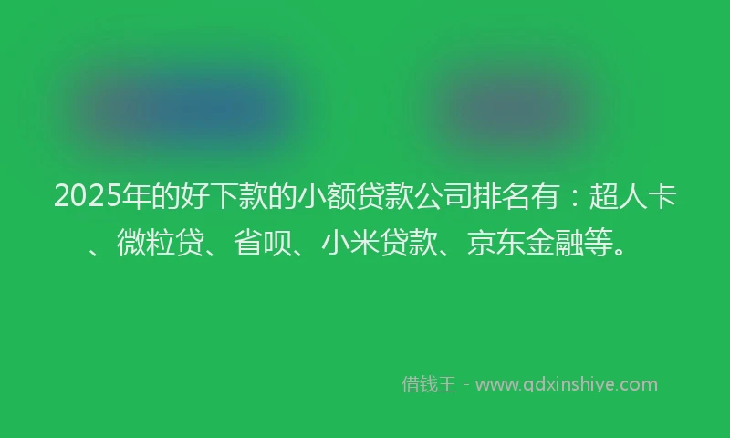 2025年的好下款的小额贷款公司排名有：超人卡、微粒贷、省呗、小米贷款、京东金融等。