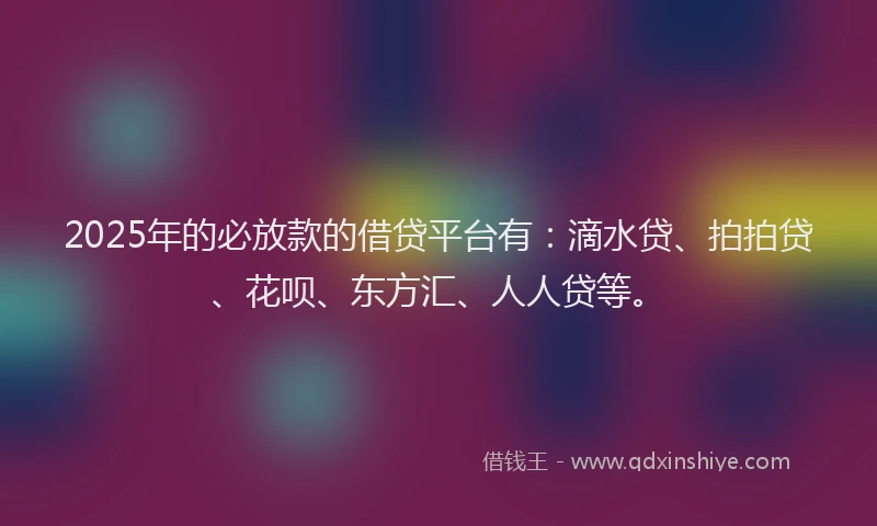 2025年的必放款的借贷平台有：滴水贷、拍拍贷、花呗、东方汇、人人贷等。