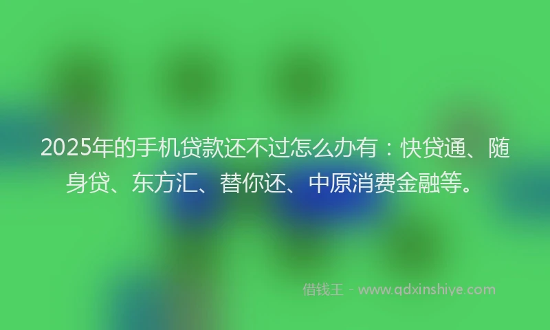 2025年的手机贷款还不过怎么办有：快贷通、随身贷、东方汇、替你还、中原消费金融等。