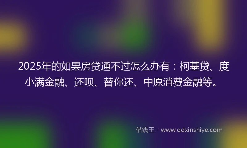2025年的如果房贷通不过怎么办有：柯基贷、度小满金融、还呗、替你还、中原消费金融等。