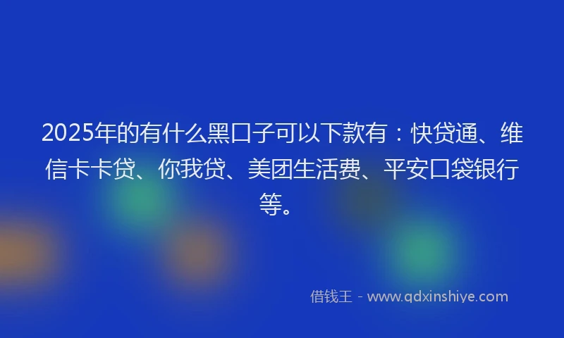 2025年的有什么黑口子可以下款有：快贷通、维信卡卡贷、你我贷、美团生活费、平安口袋银行等。