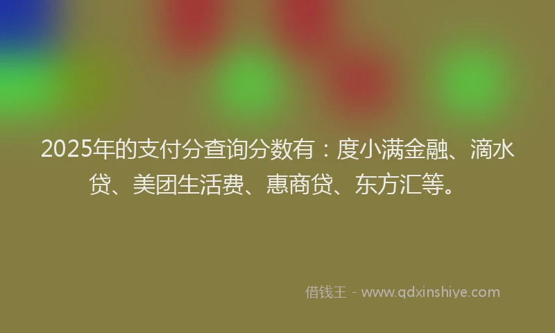 2025年的支付分查询分数有：度小满金融、滴水贷、美团生活费、惠商贷、东方汇等。