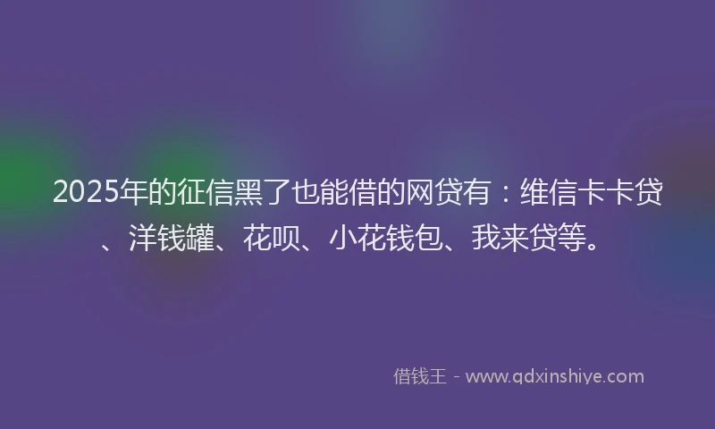 2025年的征信黑了也能借的网贷有：维信卡卡贷、洋钱罐、花呗、小花钱包、我来贷等。