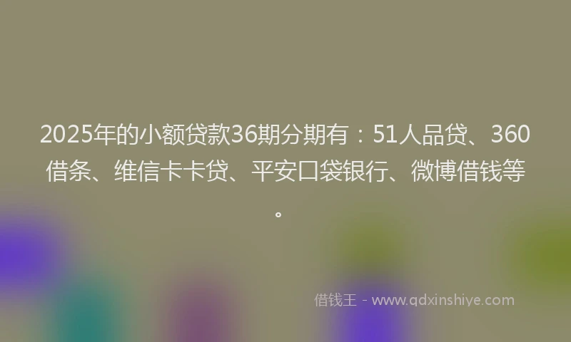 2025年的小额贷款36期分期有：51人品贷、360借条、维信卡卡贷、平安口袋银行、微博借钱等。