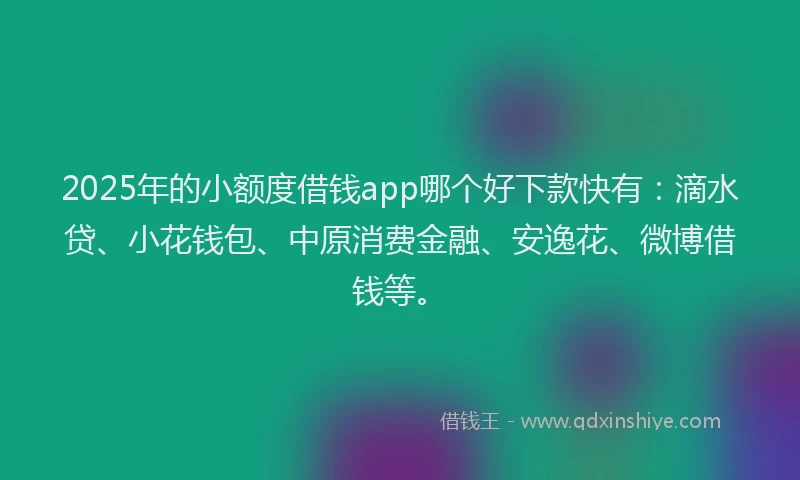 2025年的小额度借钱app哪个好下款快有：滴水贷、小花钱包、中原消费金融、安逸花、微博借钱等。