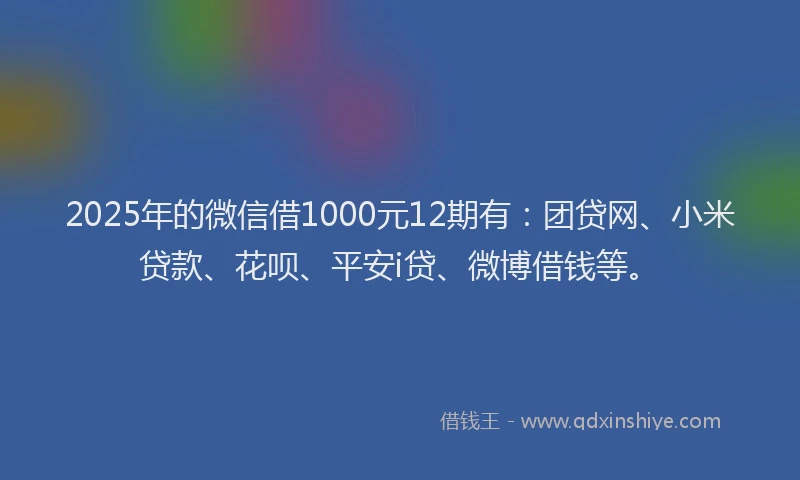 2025年的微信借1000元12期有：团贷网、小米贷款、花呗、平安i贷、微博借钱等。