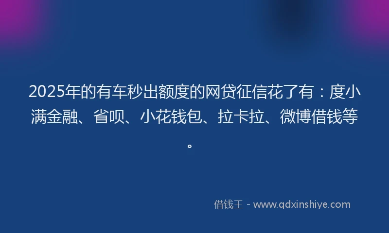2025年的有车秒出额度的网贷征信花了有：度小满金融、省呗、小花钱包、拉卡拉、微博借钱等。