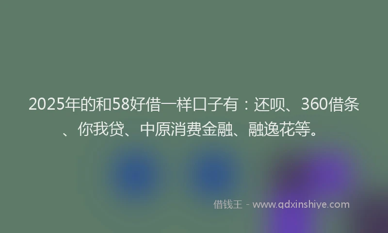 2025年的和58好借一样口子有：还呗、360借条、你我贷、中原消费金融、融逸花等。