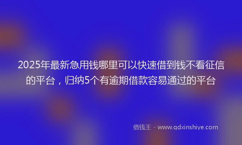 2025年最新急用钱哪里可以快速借到钱不看征信的平台，归纳5个有逾期借款容易通过的平台