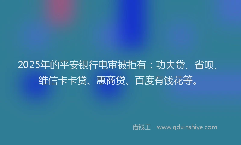 2025年的平安银行电审被拒有：功夫贷、省呗、维信卡卡贷、惠商贷、百度有钱花等。